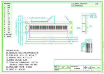 Дисплей LCM1601B  - 5V - зеленый