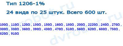 Набор 1206 SMD резисторов 100 Ом-910 Ом