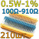 Комплект резисторов 0.5W-1%/210шт/100- 910Ом